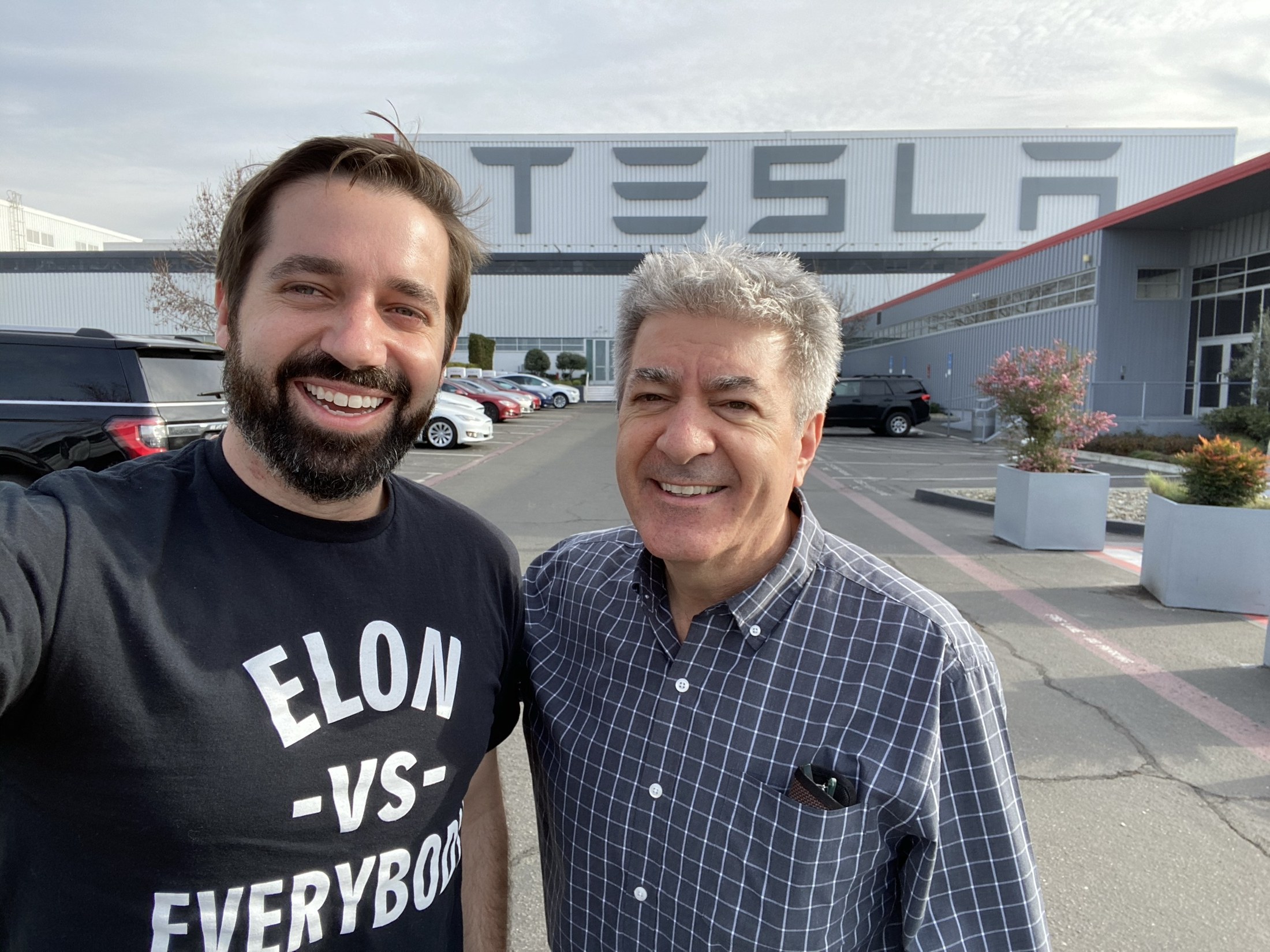 Michael Rihani outside the Tesla factory
